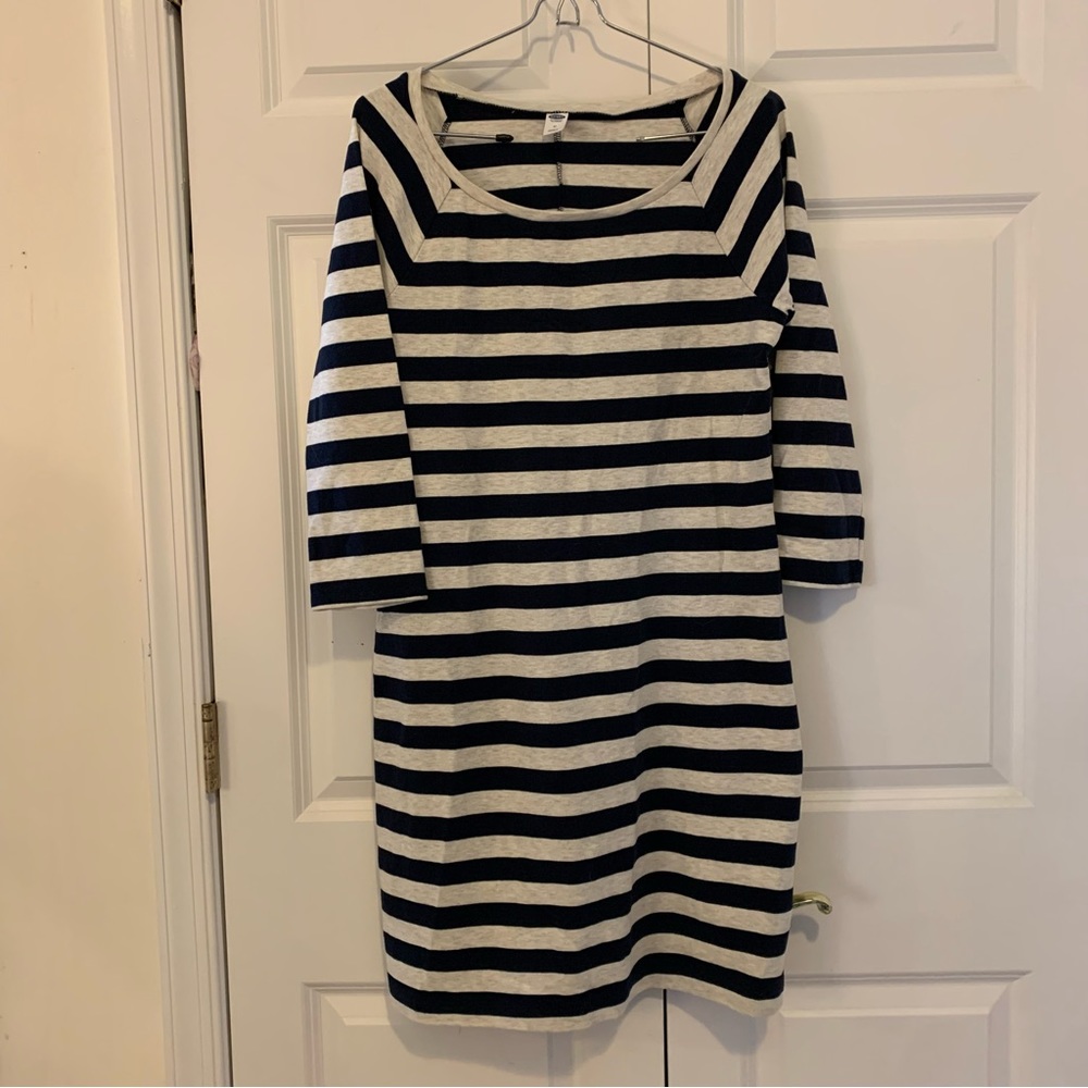 Old Navy | Navy and Off-White Striped Scoop Neck 3/4 Sleeve Dress Size M